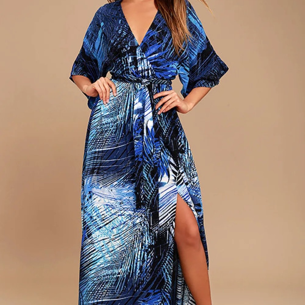 Lulus sign of the times blue print maxi dress